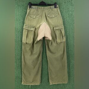 VTG 1976 Cold Weather OG-107 Sateen Field Cargo Pants Mens Sz 29x27 Distressed